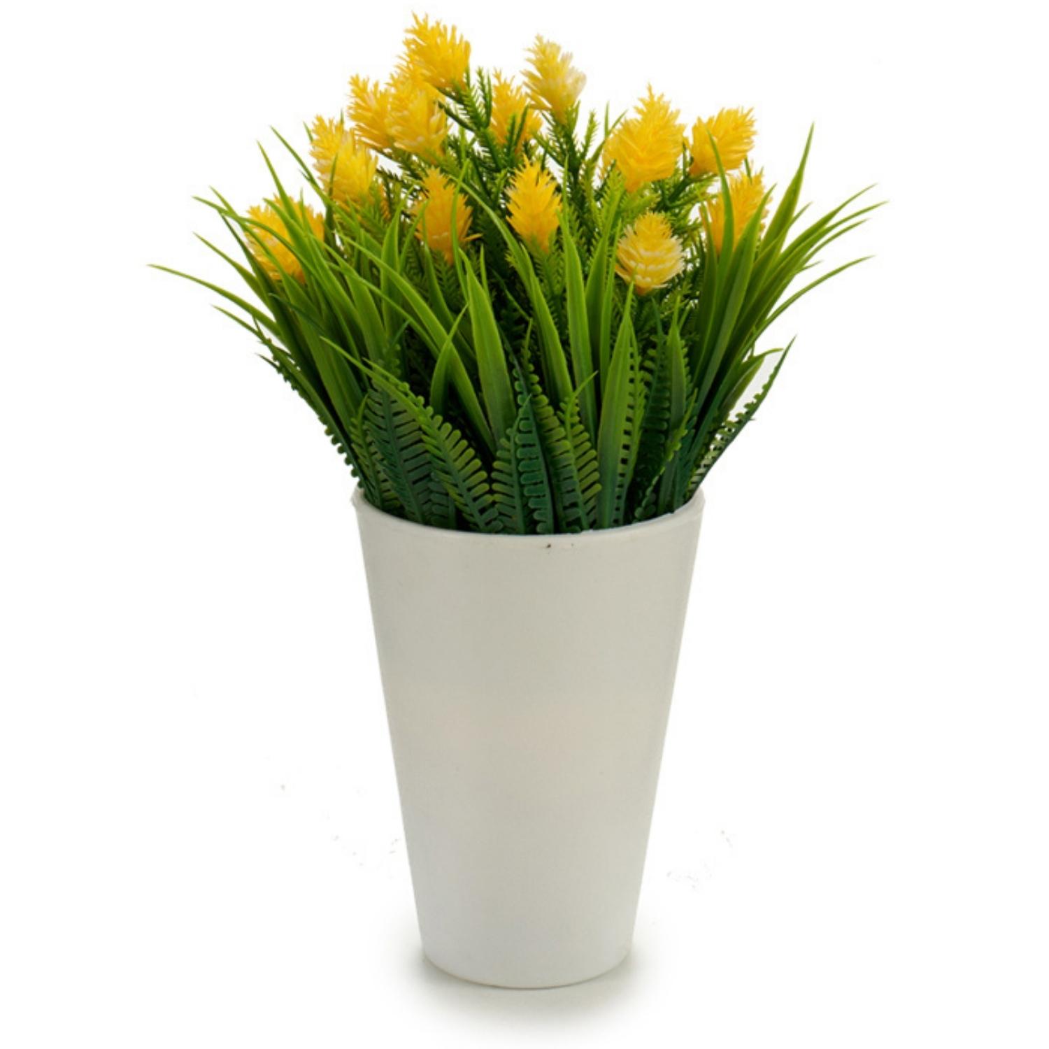 Poza Ghiveci alb cu flori artificiale 10x20cm, galben