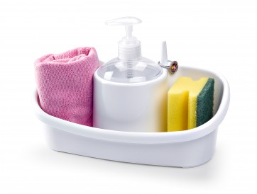 Dispenser detergent lichid cu suport burete si suport inel-alb