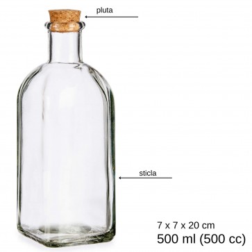 Recipient sticla cu dop pluta pentru ulei, otet si alte lichide bucatarie 500 ml. Oliviere sticla. Sticle cu dop de pluta
