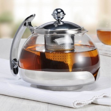 Infuzor ceai, filtru otel inoxidabil, sticla borosilicata 1,2 litri
