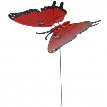 Decoratiune gradina, plastic, fluture pe bat, rosu, 70 cm
