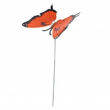 Decoratiune gradina, plastic, fluture pe bat, portocaliu, 70 cm