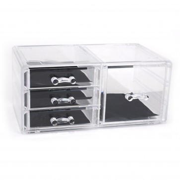Cutie transparenta cu 4 sertare organizare obiecte mici, 32,3x12,3x11,3 cm, Confortime