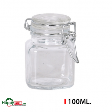 Borcan patrat sticla, capac ermetic 100 ml Mediterranea
