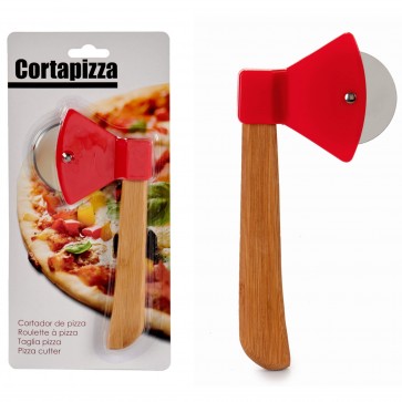 Taietor pizza in forma de topor cu maner lemn bambus , Cutter pentru pizza, taietor pizza, feliator pizza, cutit pentru pizza