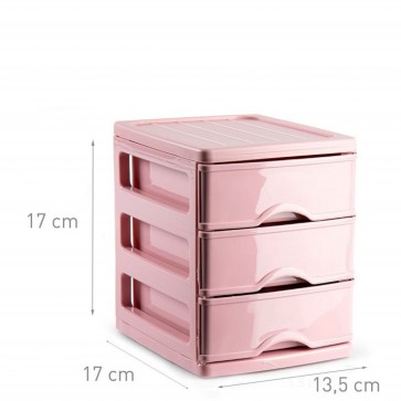 Organizator plastic,  cu 3 sertare, 13,5 x 17 x 17, roz, Turia, Happymax
