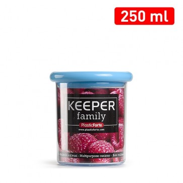 Cutie alimentara, multiple intrebuintari, 250 ml, transparenta, capac bleu, Keeper