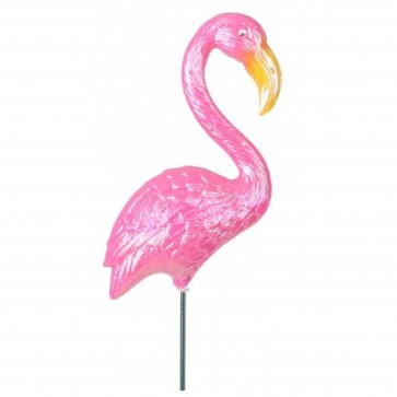 Decoratiune gradina, plastic, pasare flamingo pe bat, 73 cm