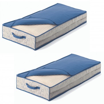 Set 2 huse cu fermoar pentru depozitare textile sub pat sau dulap, BLOOM-albastru 100x50x15cm