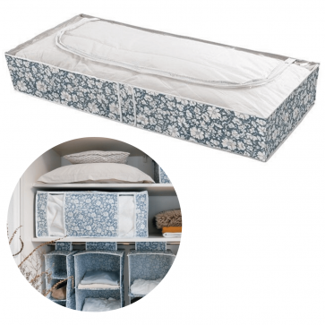 Husa cu fermoar pentru depozitare sub pat Vicky bleu, cutie din panza pentru plapumi, paturi si pilote