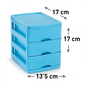 Organizator plastic cu 3 sertare  impletitura tip ratan Turia blue