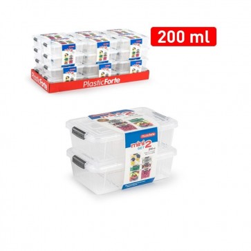 Set 2 buc mini cutii plastic depozitare cu capac si cleme gri- 200 ml.