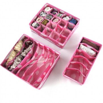 Set 3 organizatoare lenjerie in sertar Lolly‐Pink