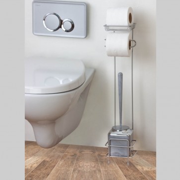Stand metal pentru perie WC cu suport hartie igienica