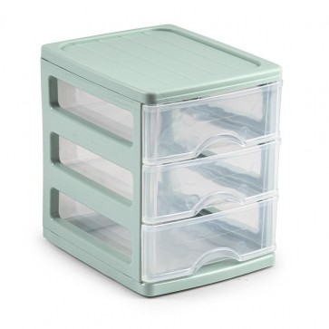 Organizator plastic,  cu 3 sertare, 13,5 x 17 x 17 , transparent - verde, Turia, Happymax
