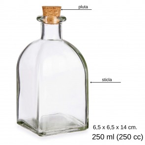 Sticluta cu dop pluta pentru ulei, otet si alte condimente bucatarie 250 ml. Oliviere sticla. Recipiente condimente.
