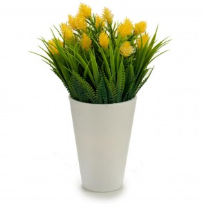 Ghiveci alb cu flori artificiale 10x20cm, galben
