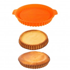 Forma de silicon pentru tarte, blat de tort, pasca, 27x4 cm, portocaliu, Happymax
