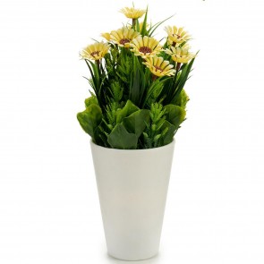 Flori artificiale, margarete in ghiveci alb 10x22 cm, galben