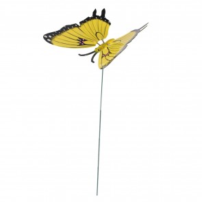 Decoratiune gradina, plastic, fluture pe bat, galben, 70 cm