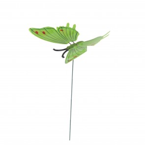 Decoratiune gradina, plastic, fluture pe bat, verde, 70 cm