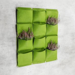  Suport de perete,  pentru plante, cu 12 buzunare, textil , verde