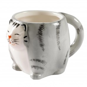 Cana din ceramica, 200 ml, 12x8x8,5 cm, Pisica gri, cana cafesa sau ceai model pisica 3d.
