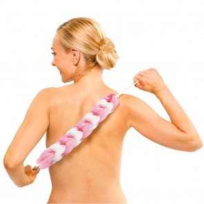 Burete lung, elastic, pentru masaj si exfoliere spate, 31x6x6 cm, roz