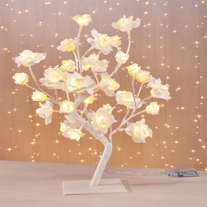 Copacel artificial trandafiri albi cu 32 leduri, inaltime 45 cm