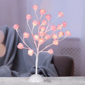 Copacel artificial trandafiri roz cu leduri, inaltime 40 cm