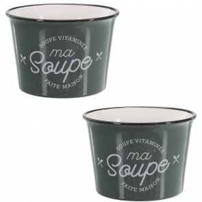 Set 2 boluri pentru supa 500 ml, ceramica, 12x9x12cm, gri
