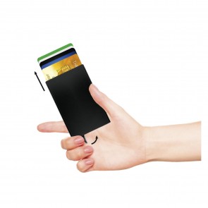 Portcard RFID, cu protectie antifurt date, din aluminiu, 6.3x10 cm, negru