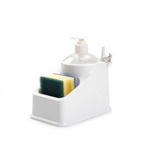 Dispenser detergent lichid cu suport burete si suport inel-patrat -alb