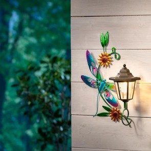 Lampa solara de perete cu felinar si decoratiune metalica,  Libelula, Happymax, 33x28x13 cm