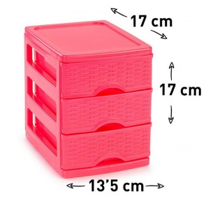 Organizator plastic cu 3 sertare  impletitura tip ratan Turia roz