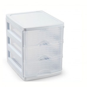 Organizator plastic cu 3 sertare  impletitura tip ratan Turia transparent