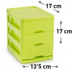 Organizator plastic cu 3 sertare  impletitura tip ratan Turia verde deschis